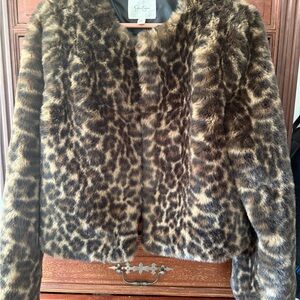 Jessica Simpson Leopard-Print Faux Fur Jacket in Brown